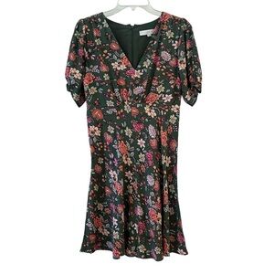LOFT Country Garden Puff Sleeve V-Neck Midi Dress Size 4